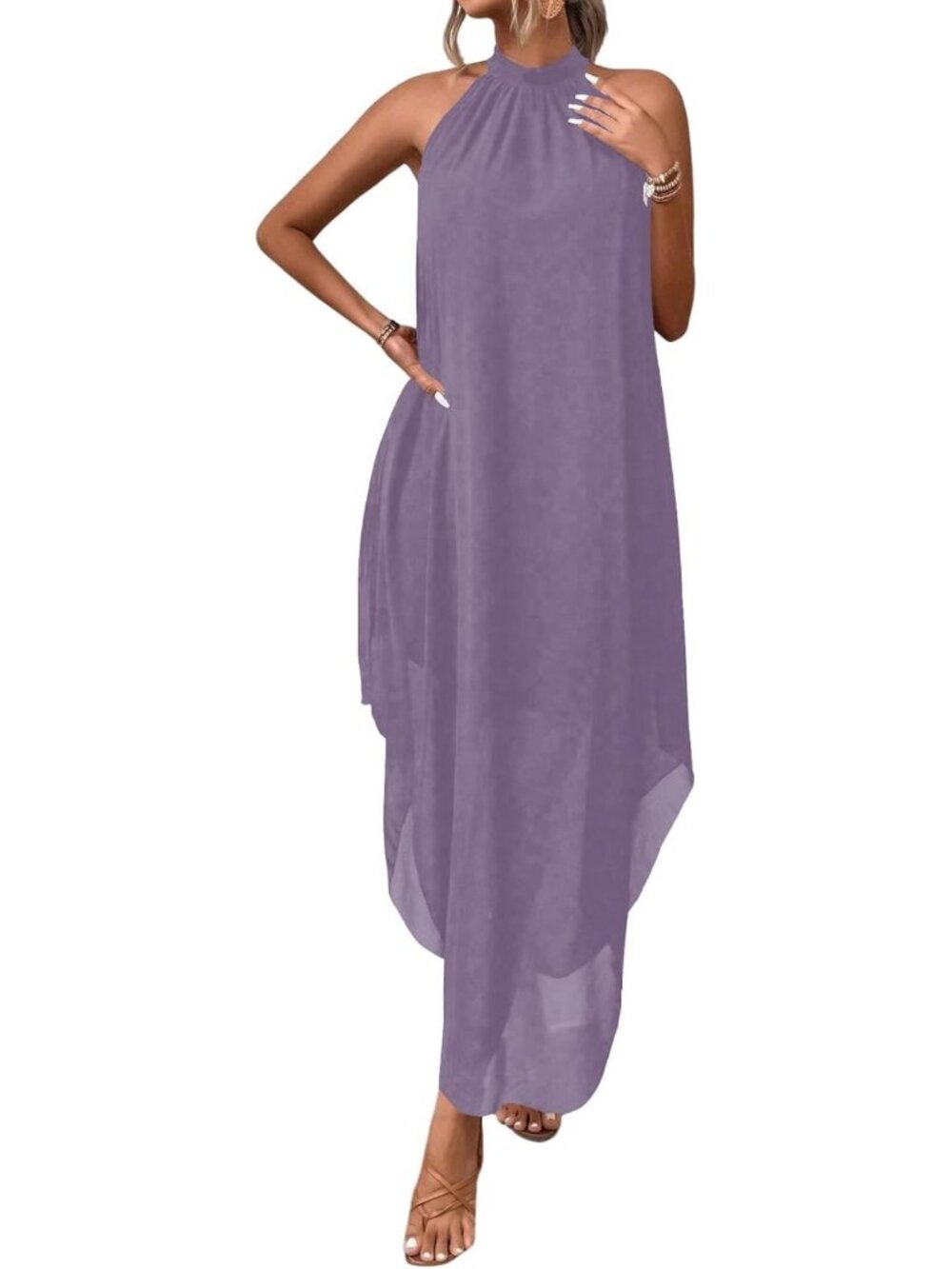 Elegant Halter Formal Wedding Guest Dress - Flowy Chiffon Long Gown